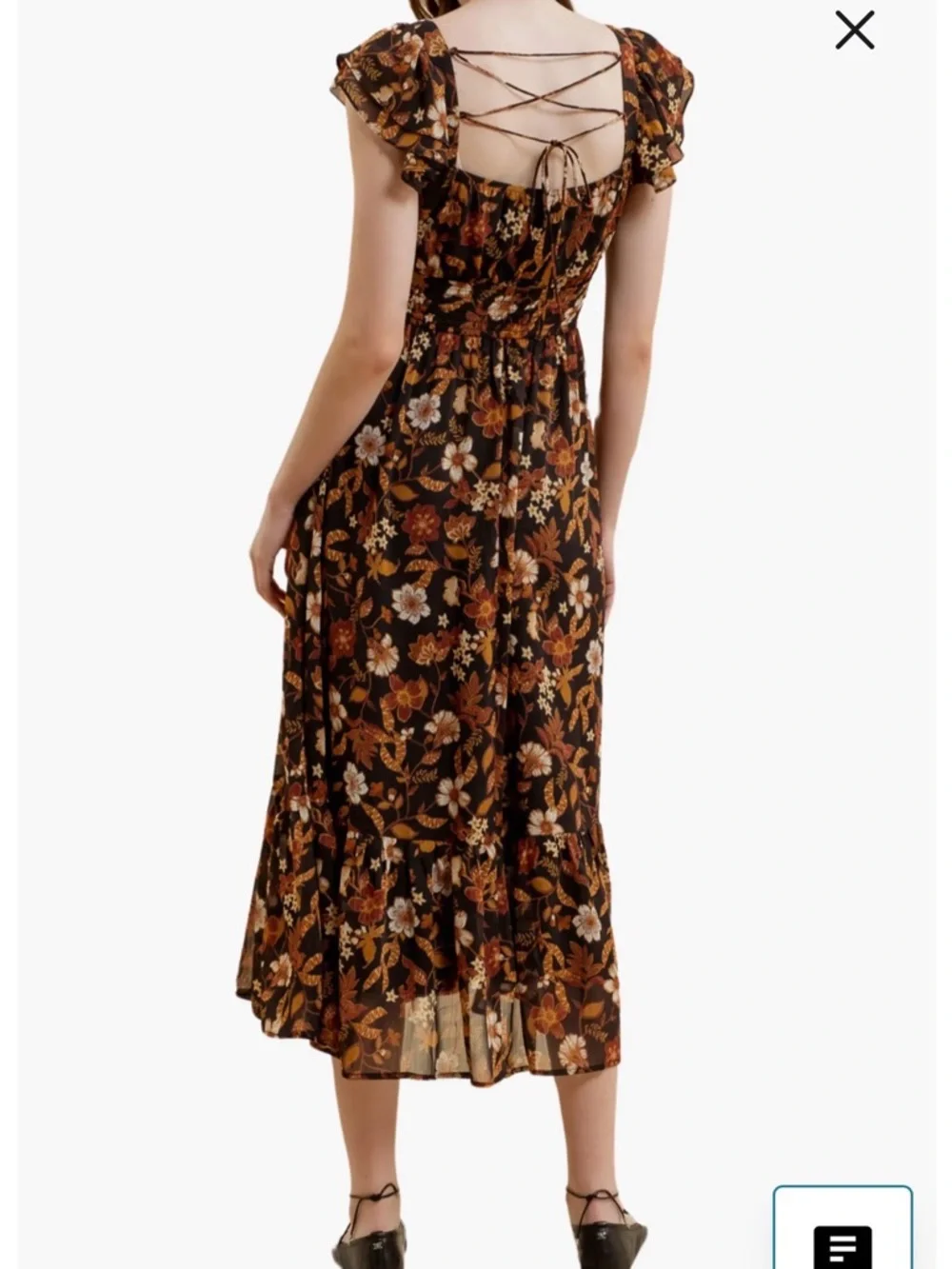 Blu Pepper Brown Floral Maxi Dress with Rust and Cream Accents